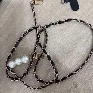 Black and Gold Chain phone lanyard with Pearl Accents